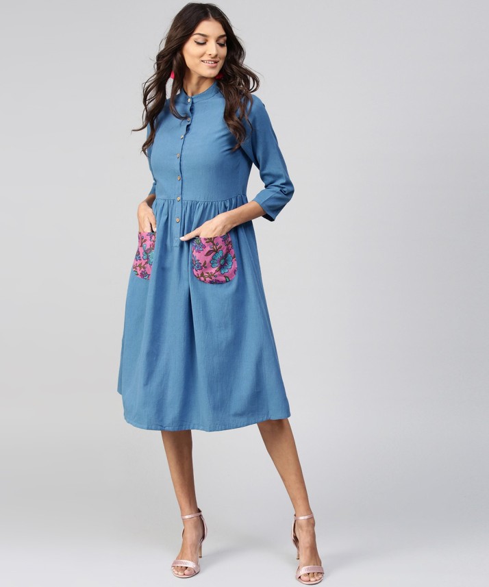 SASSAFRAS Women A-line Blue Dress - Buy ...